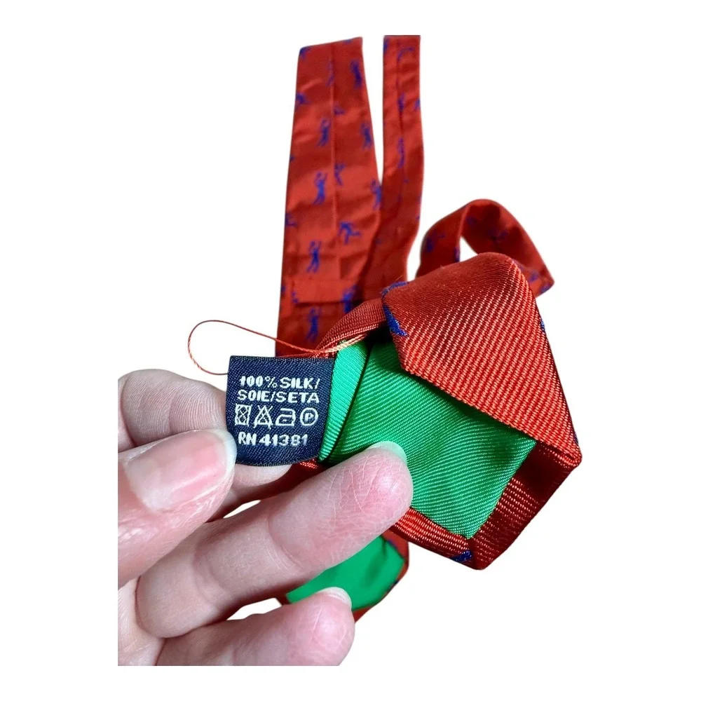 Vintage Polo‎ Ralph Lauren Men's 100% Silk Basketball All Over Print Tie Orange